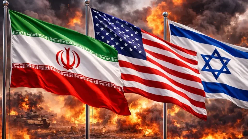 نقشه مفهومی تنش میان سه قدرت جهانی در یک درگیری استراتژیک