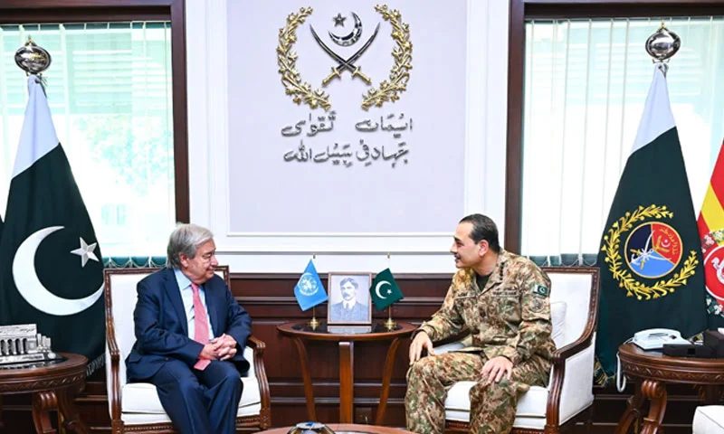 دیدار فیلد مارشال عاصم منیر با انتونیو گوتیرش، سرمنشی سازمان ملل متحد؛ گفتگو و تبادل نظر پیرامون قضایای کشمیر، تروریسم در افغانستان و امنیت منطقه‌ای